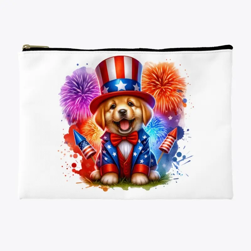 Cute Patriotic Uncle Sam Puppy Fireworks