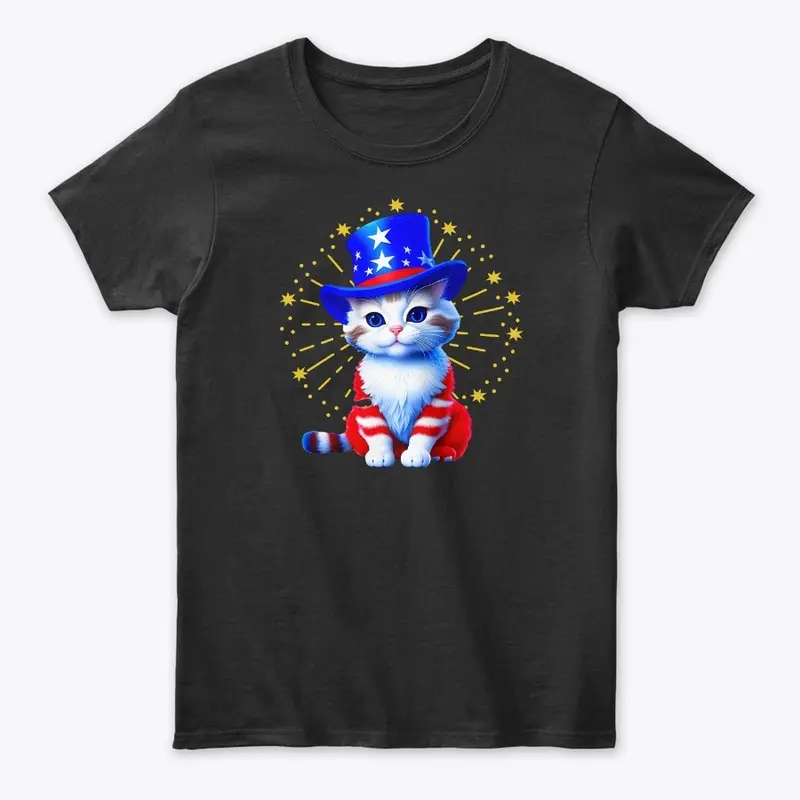 Cute Patriotic Uncle Sam Kitty Fireworks