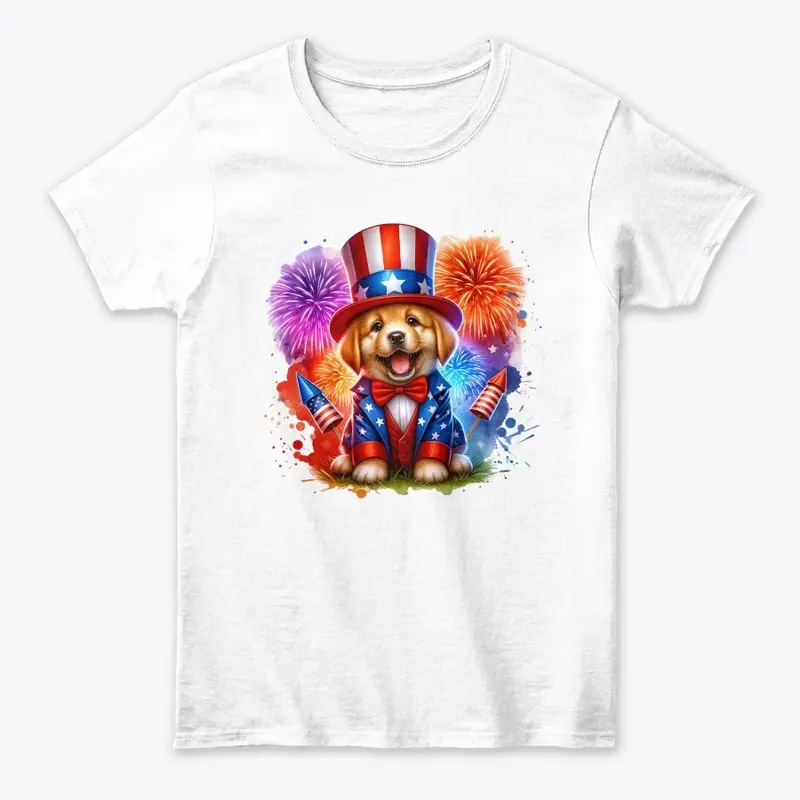 Cute Patriotic Uncle Sam Puppy Fireworks