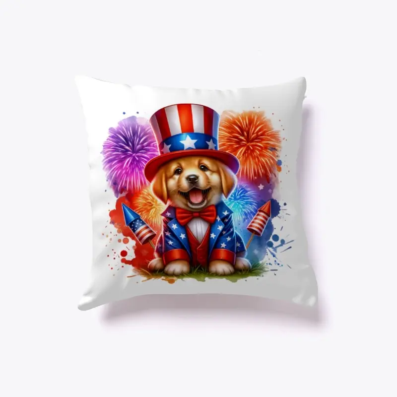 Cute Patriotic Uncle Sam Puppy Fireworks