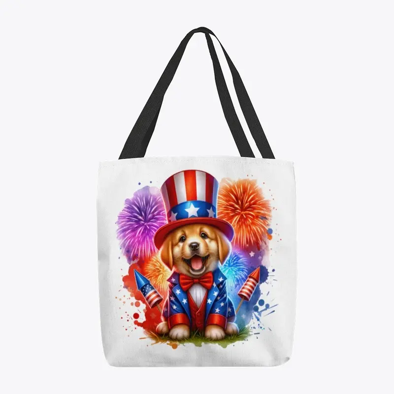 Cute Patriotic Uncle Sam Puppy Fireworks