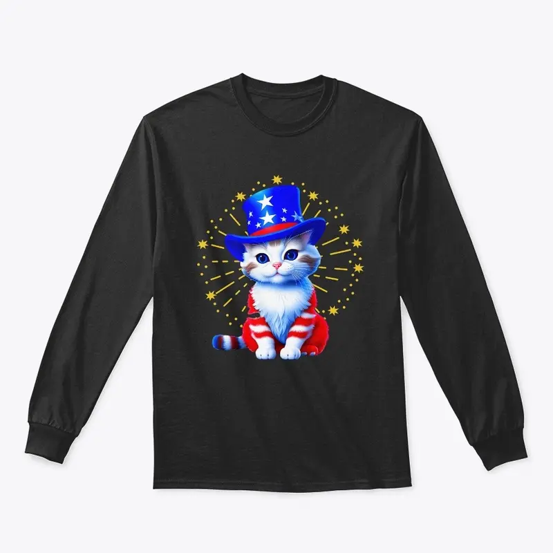 Cute Patriotic Uncle Sam Kitty Fireworks