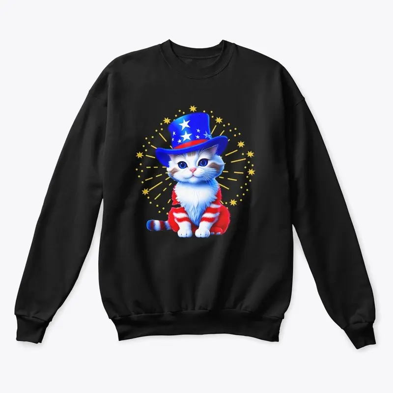 Cute Patriotic Uncle Sam Kitty Fireworks