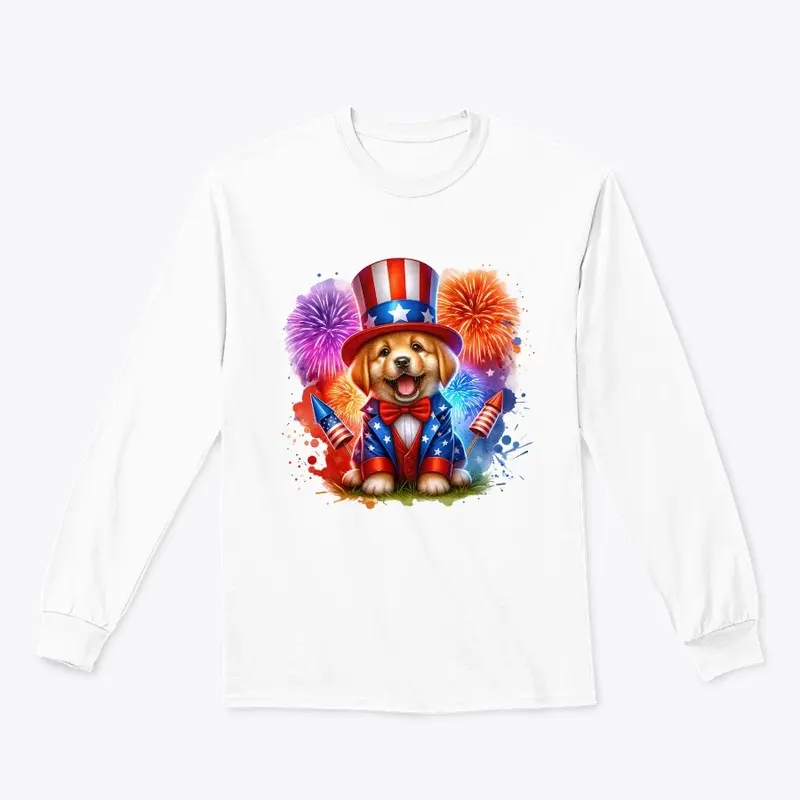 Cute Patriotic Uncle Sam Puppy Fireworks