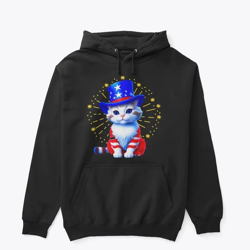 Cute Patriotic Uncle Sam Kitty Fireworks