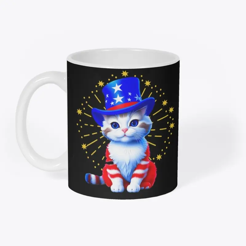 Cute Patriotic Uncle Sam Kitty Fireworks