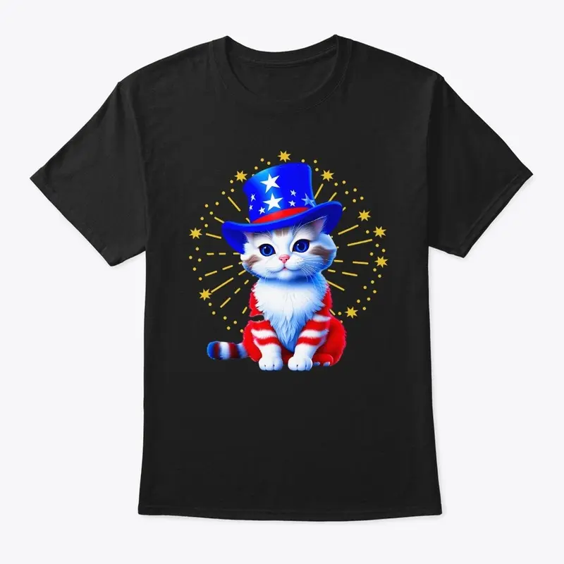 Cute Patriotic Uncle Sam Kitty Fireworks