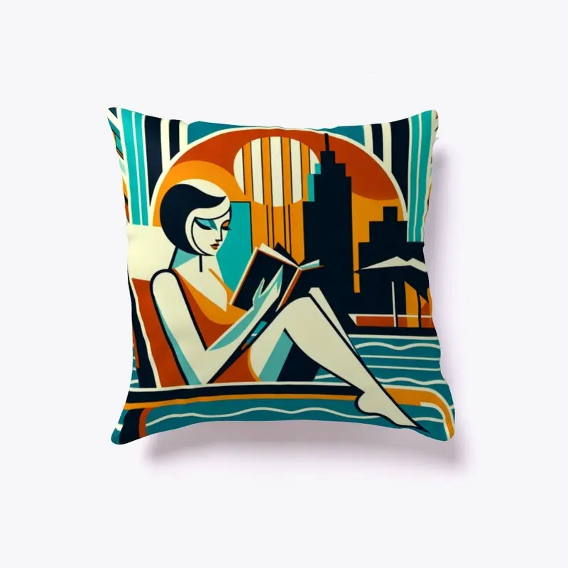 Woman Reading Poolside Art Deco Design