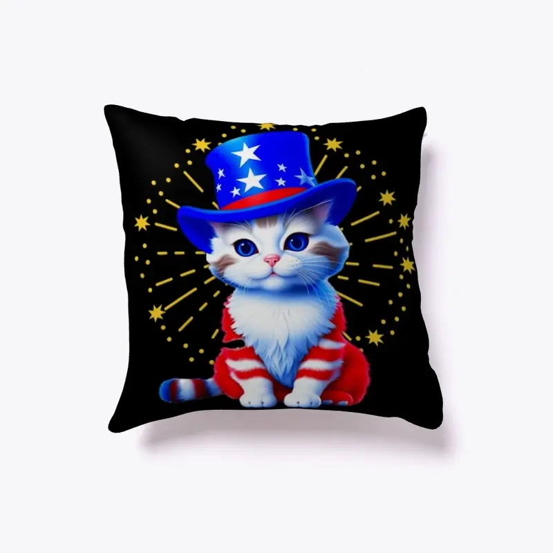 Cute Patriotic Uncle Sam Kitty Fireworks