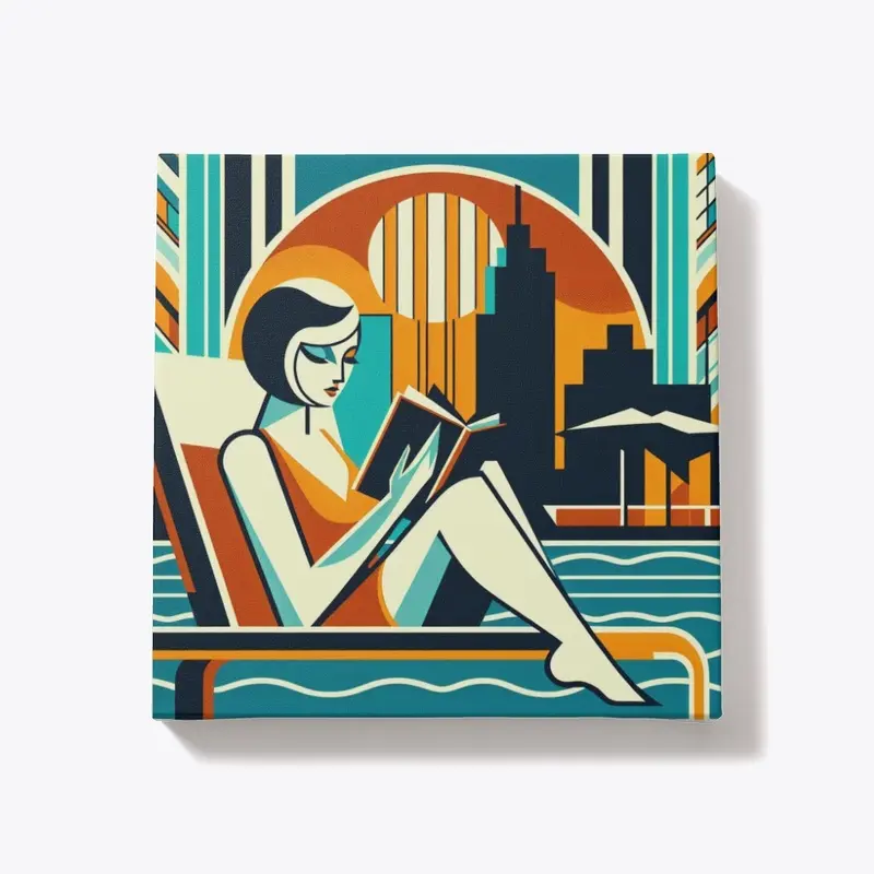 Woman Reading Poolside Art Deco Design