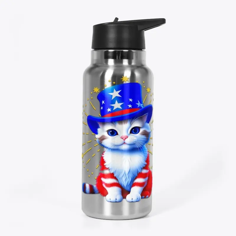 Cute Patriotic Uncle Sam Kitty Fireworks