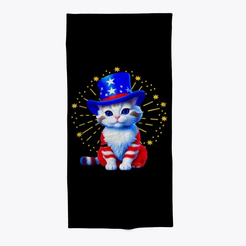 Cute Patriotic Uncle Sam Kitty Fireworks