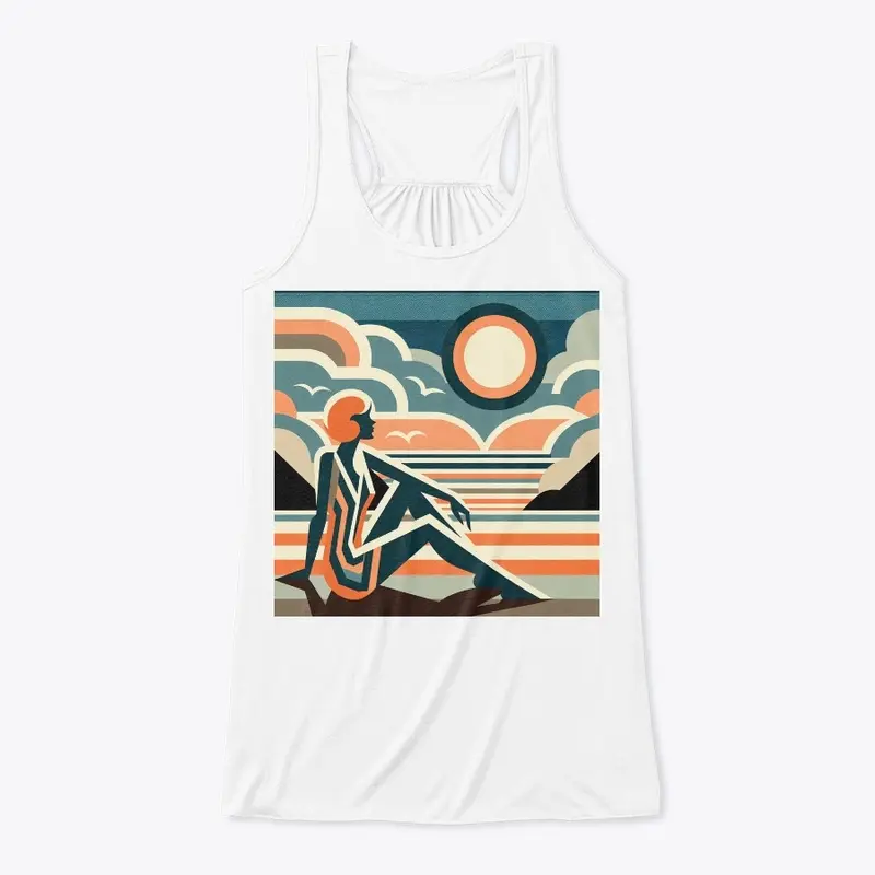 Woman on Beach at Sunset Art Deco Design