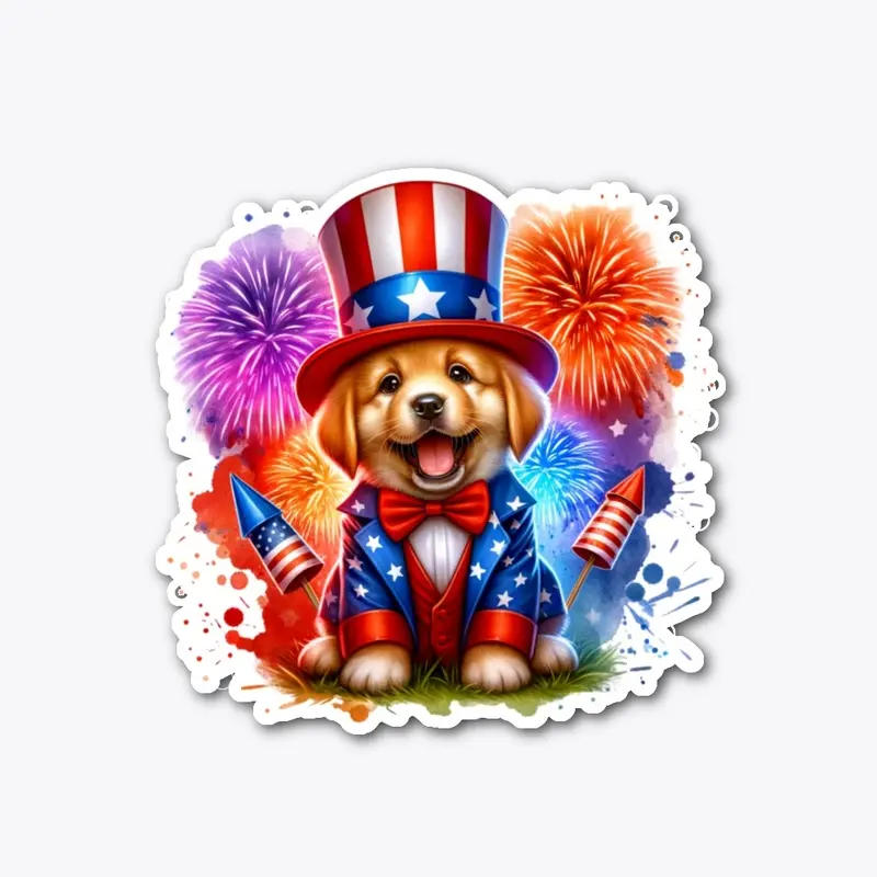 Cute Patriotic Uncle Sam Puppy Fireworks