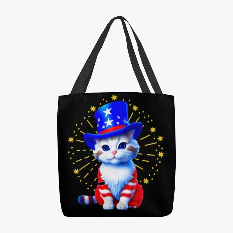 Cute Patriotic Uncle Sam Kitty Fireworks