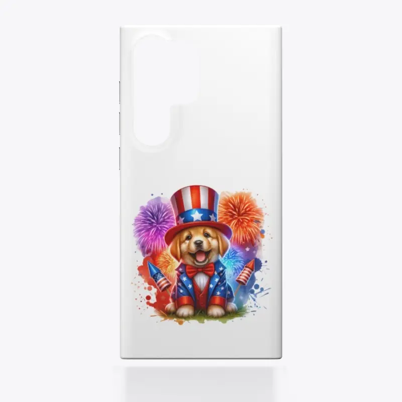 Cute Patriotic Uncle Sam Puppy Fireworks