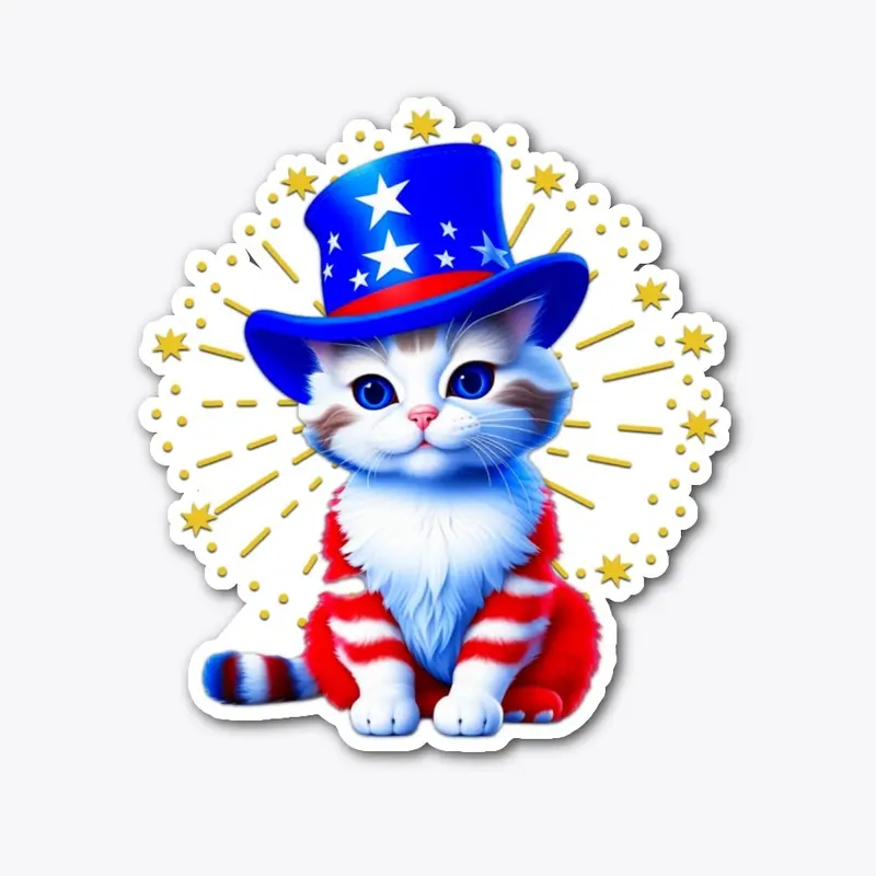 Cute Patriotic Uncle Sam Kitty Fireworks