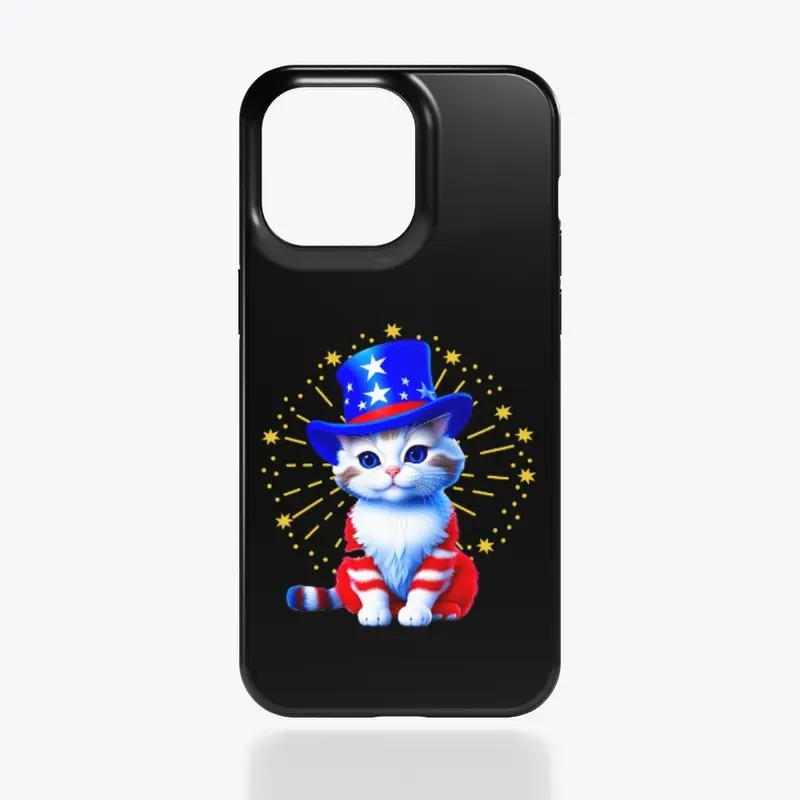 Cute Patriotic Uncle Sam Kitty Fireworks