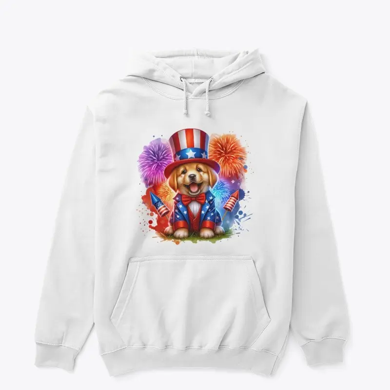 Cute Patriotic Uncle Sam Puppy Fireworks