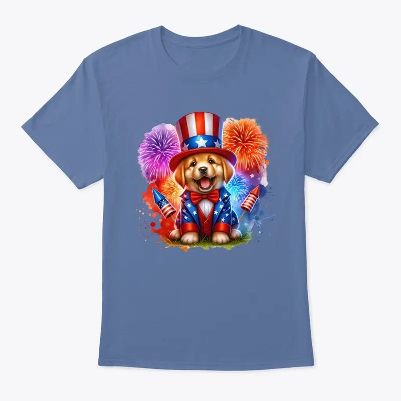 Cute Patriotic Uncle Sam Puppy Fireworks