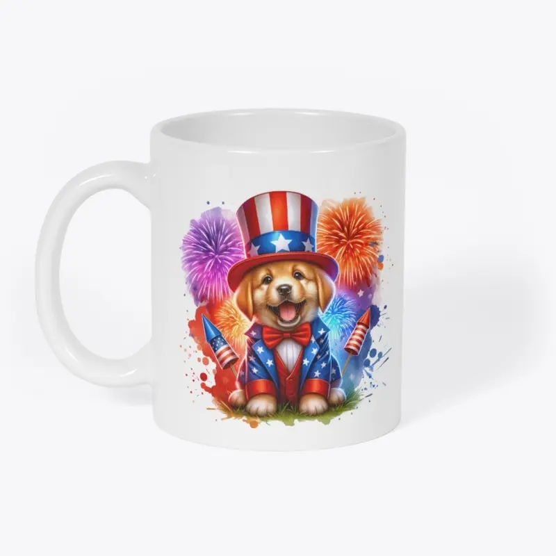 Cute Patriotic Uncle Sam Puppy Fireworks